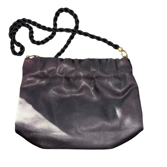 Black Satin Handbag Purse Vintage Shoulder Evening Bag With Matching Coin Purse - Picture 1 of 8